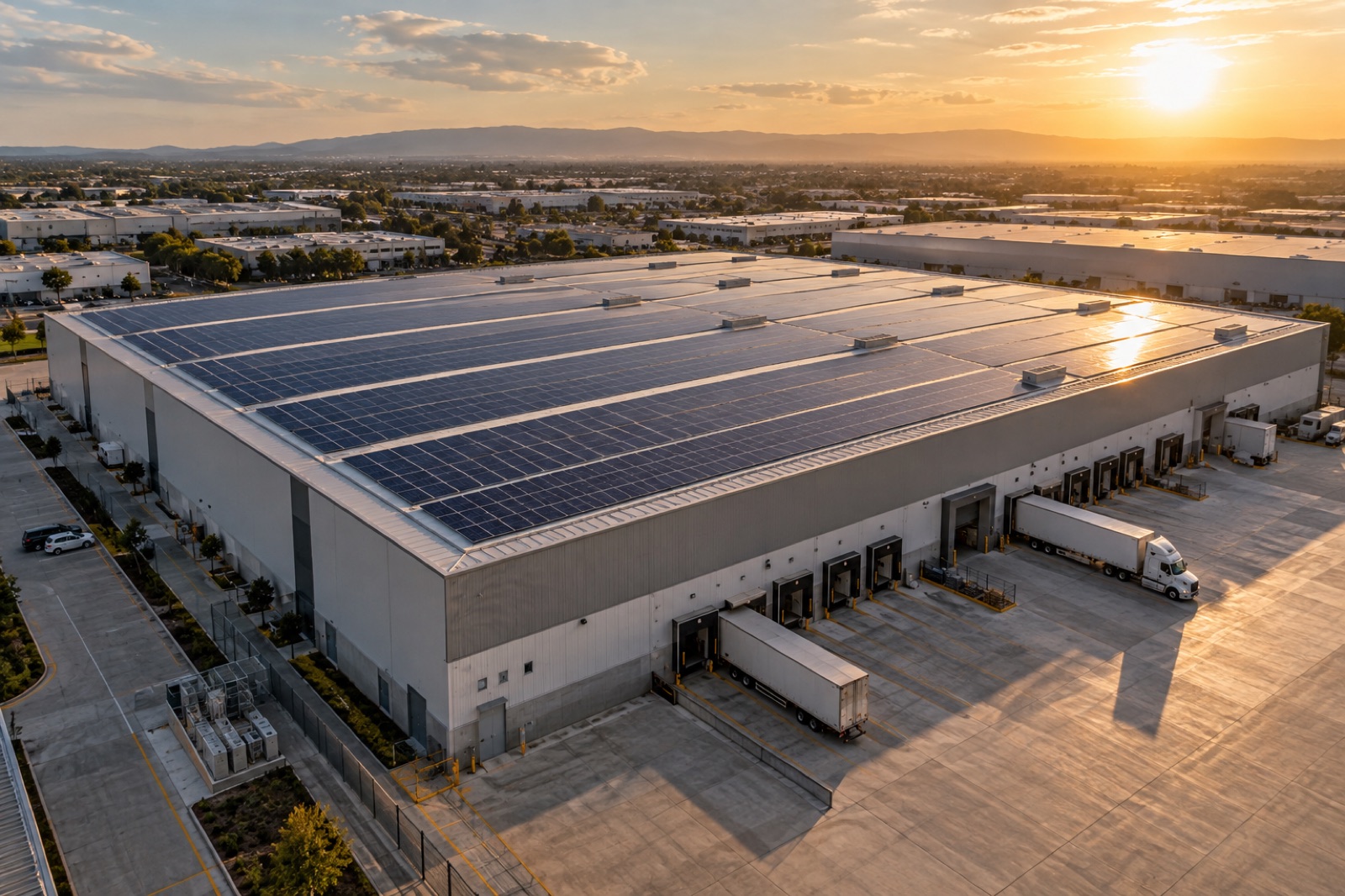 Cubierta industrial con paneles solares instalados por SRETECH